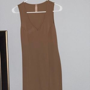 Tan fitted Slit long dress
